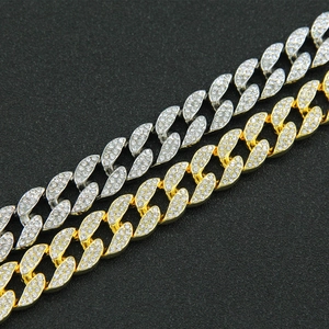 Bracciali a catena cubana hip hop in oro e argento con cristalli scintillanti