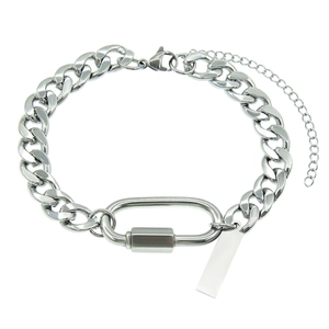 Minimalist Titanium Steel Cuban Chain Bracelet For Women Men Industrial Style Curb Chain With Carabiner And Blank Tag