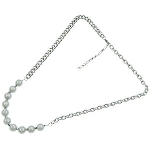 Unisex Gliederkette und graue Perlen Spleißhalskette mit verstellbarer Edelstahlkette