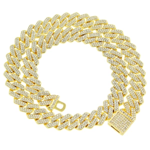 Hip Hop Iced Out Cuban Link Chain Necklace Men Alloy Rhinestone Encrusted Streetwear Jewelry Accessories Chunky Chain Choker