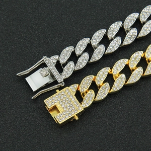 Bracciali cubani hip-hop in oro e argento con pavé completo di cristalli luccicanti