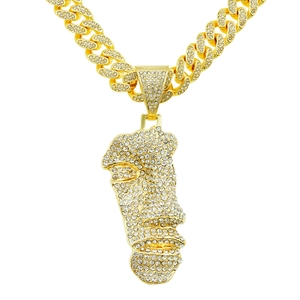 Collana cubana hip hop oro 18 carati con ciondolo a forma di volto pieno di diamanti