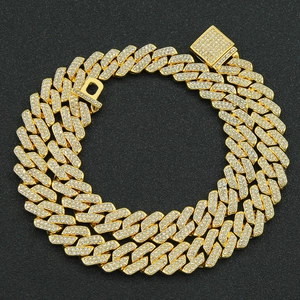 Men's hip hop gold plated Cuban link necklace with iced out rhinestones and square buckle