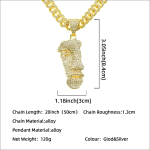 Ciondolo viso 3D hip hop da uomo con zirconi e catena cubana dorata da 50 cm