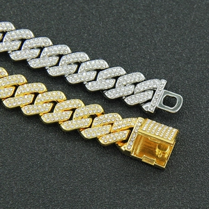 Men's hip hop Cuban link bracelets in gold and silver with full rhinestone diamond setting
