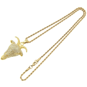 Collana hip hop con pendente testa di montone dorata e strass in cristallo lucidi