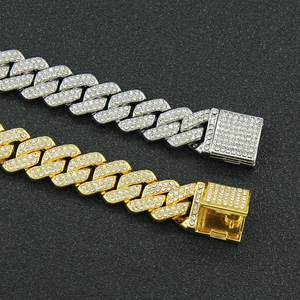 Iced out diamond rhombic Cuban link chain bracelets in gold and silver hip hop style