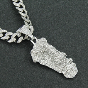Collana hip hop con ciondolo Gesù in argento con strass e catena cubana da uomo