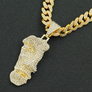 Ciondolo testa di Gesù hip hop ghiacciato con catena a maglie cubane dorata lucida