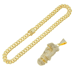Collana a catena cubana dorata hip hop con pendente a metà viso ghiacciato uomo