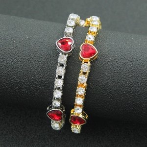 Hip hop tennis bracelet with red heart crystal in gold and silver finish for men and women