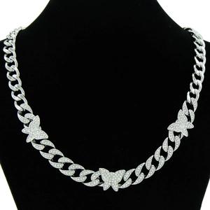 Hip Hop Butterfly Cuban Link Necklace Alloy Rhinestone Iced Out Chain Choker For Men Women Streetwear Fashion Jewelry