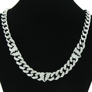Collier Chaîne Cubaine Cœur Brisé Hip Hop Incrusté de Strass Alliage Acier Inoxydable Bijoux Iced Out Streetwear Unisexe