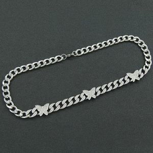 Silver iced out butterfly Cuban link necklace with sparkling stones for men and women