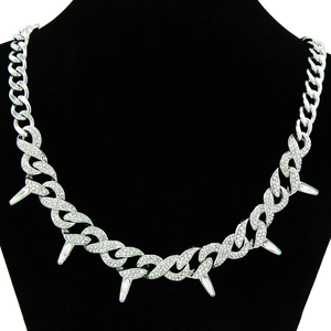 Punk Silver Alloy Rhinestone Cuban Link Necklace Individualistic Ins Style Thorn Spike Chain Choker Jewelry For Women