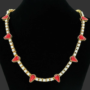 Collier Bracelet Hip Hop Alliage Goutte Deau Rouge Strass Blanc Bijoux De Luxe Rétro Accessoire Pour Unisexe