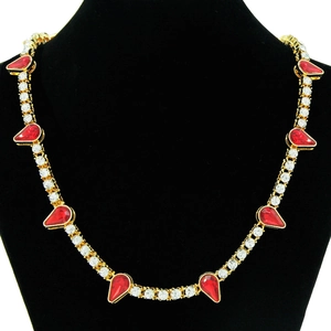Collier cubain doré hip hop avec strass blancs et huit gemmes rouges en poire