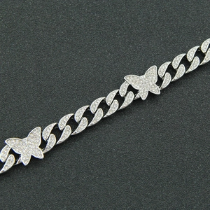 Hip hop silver Cuban link chain with sparkling iced out butterfly pendant for men