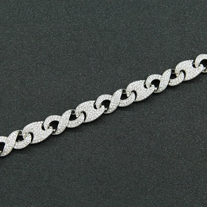 Collier chaîne argentée avec strass et maillons en X style hip-hop pour homme et femme