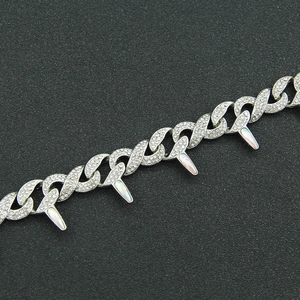 Cuban link necklace with rhinestones and iridescent stones in punk hip-hop style