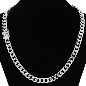 Men's hip-hop Cuban link chain necklace with iced-out pave rhinestone clasp in silver finish