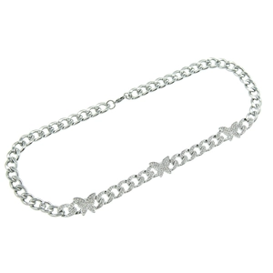 Hip hop silver Cuban chain necklace with sparkling butterfly diamond accents