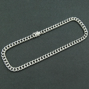 Icy silver Cuban link chain necklace with premium rhinestone encrusted square buckle