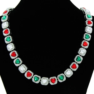 Collier Chaîne à Maillons Cubains Hip Hop pour Hommes Alliage Cœur Multicolore Pavé de Strass Bijoux Choker