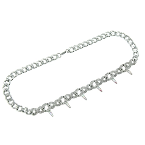 Silver Cuban link necklace with rhinestone pave details and rainbow iridescent spikes