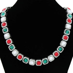 Hip Hop Iced Out Colorful Rhinestone Cuban Link Necklace Silver Alloy Men Cool Bold Masculine Streetwear Jewelry Neckpiece