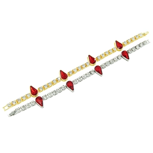Bracelets tennis or et argent avec diamants blancs et pierres poires rouges