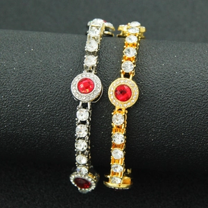 Lussuosi bracciali tennis in oro e argento con pietra rossa centrale e zirconi bianchi