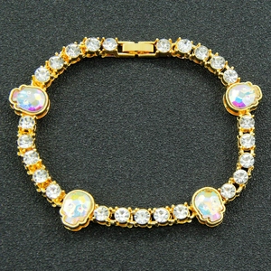 Hip hop gold bracelet with dazzling skull charms and crystals for men street style