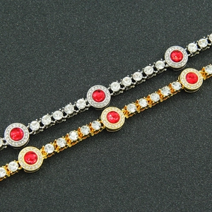 Bracciale tennis hip hop da uomo in oro e argento con pietre rosse e diamanti luccicanti