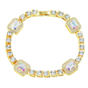 Hip Hop Men Iced Out Rhinestone Tennis Bracelet Alloy Iridescent Rectangular Geometric Link Chain Bracelet Fashion Jewelry