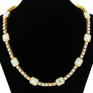 Hip Hop Alloy Cuban Link Necklace Bracelet Set For Men Women Rainbow Rhinestone Pave Geometric Square Crystal Fashion Jewelry Accessory