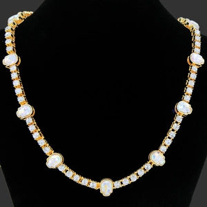 Iced out gold skull tennis necklace with iridescent AB crystals for men hip hop style