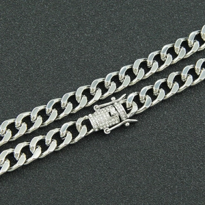 Silver Cuban link chain necklace with iced out zircon box clasp for hip hop streetwear style
