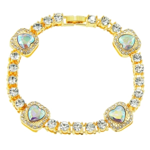 Hip Hop Heart Rhinestone Tennis Bracelet Zinc Alloy Exaggerated Colorful Heart Inlaid Bracelet For Men Women Jewelry Gift