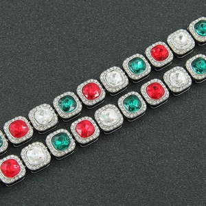 Men's hip hop cuban link chain featuring colorful square crystals and silver plating