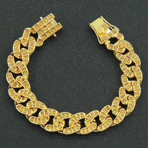 Bracciale Cuban Link dorato da uomo con intarsi glitterati arancioni