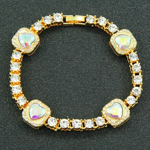 Bracelet Homme Hip Hop Iced Out Alliage De Zinc Forme De Coeur Strass Irisé Incrustation Bijoux