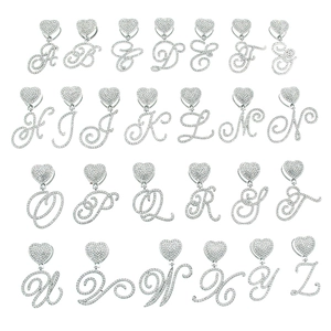 Iced Out Rhinestone Initial Alphabet Pendant Necklace For Men Women Hip Hop Heart Clasp Cuban Link Chain Jewelry Gift