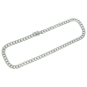 Polished silver Cuban link chain necklace with a sparkling diamond-set box clasp for men