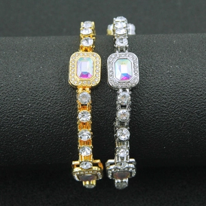 Hip hop Cuban link chain with colorful rectangular gemstones and sparkling crystals