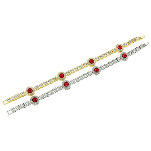 Collana a catena cubana hip-hop con pietre rosse circolari e diamanti rotondi