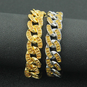 Set bracciali cuban hip hop oro e argento con inserti in glitter arancioni per uomo