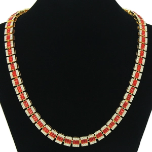 Hip Hop Iced Out Cuban Link Chain Necklace For Men Alloy Rhinestone Pave Red White Stone Personalized Punk Streetwear Jewelry Gift