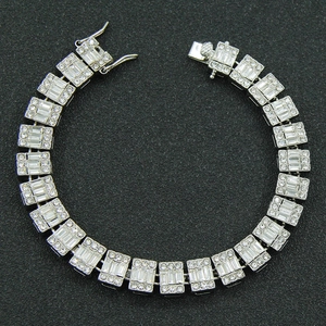 Close-up of hip hop silver cuban chain with clear rectangular crystals and double safety clasp