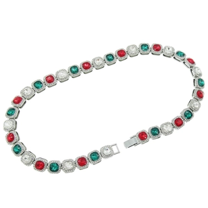 Men's hip hop silver tennis bracelet with colorful square crystals and cubic zirconia stones